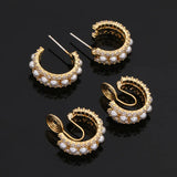 Vintage Pearl Clip-On Hoop Earrings for Women