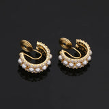 Vintage Pearl Clip-On Hoop Earrings for Women