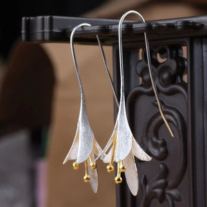 925 Silver Long Flower Earrings Woman Gift Jewelry Pendientes