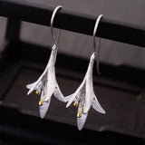 925 Silver Long Flower Earrings Woman Gift Jewelry Pendientes