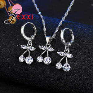 Crystal CZ Zirconia Necklace Earrings Sets Silver Women Wedding