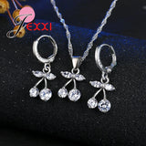 Crystal CZ Zirconia Necklace Earrings Sets Silver Women Wedding