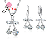 Crystal CZ Zirconia Necklace Earrings Sets Silver Women Wedding