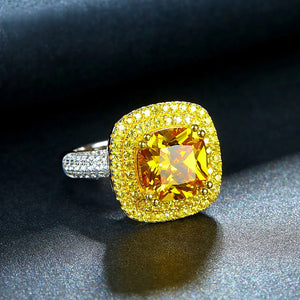 Big Yellow Stone CZ Square Ring for Women