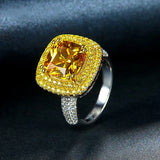 Big Yellow Stone CZ Square Ring for Women