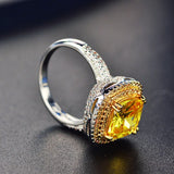 Big Yellow Stone CZ Square Ring for Women