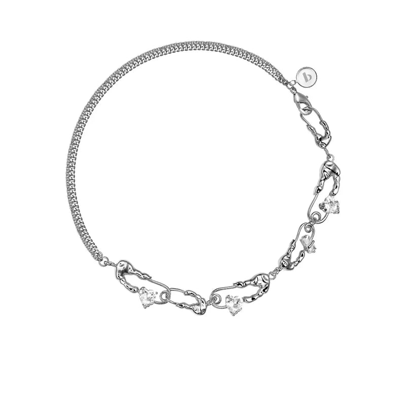Punk Heart Crystal Chains Choker Necklace for Women