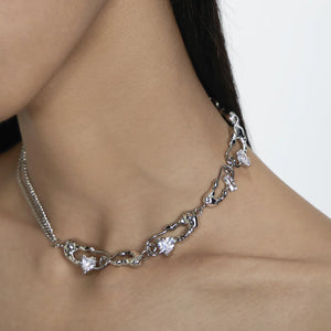 Punk Heart Crystal Chains Choker Necklace for Women