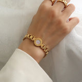 Stainless Steel Link Chain Bracelet Roman Number Shell Bangle