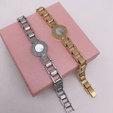Stainless Steel Link Chain Bracelet Roman Number Shell Bangle