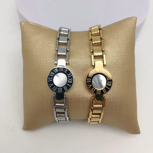 Stainless Steel Link Chain Bracelet Roman Number Shell Bangle