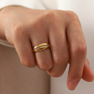 Clear CZ Wedding Ring for Women Stainless Steel Crystal Stackable Ring