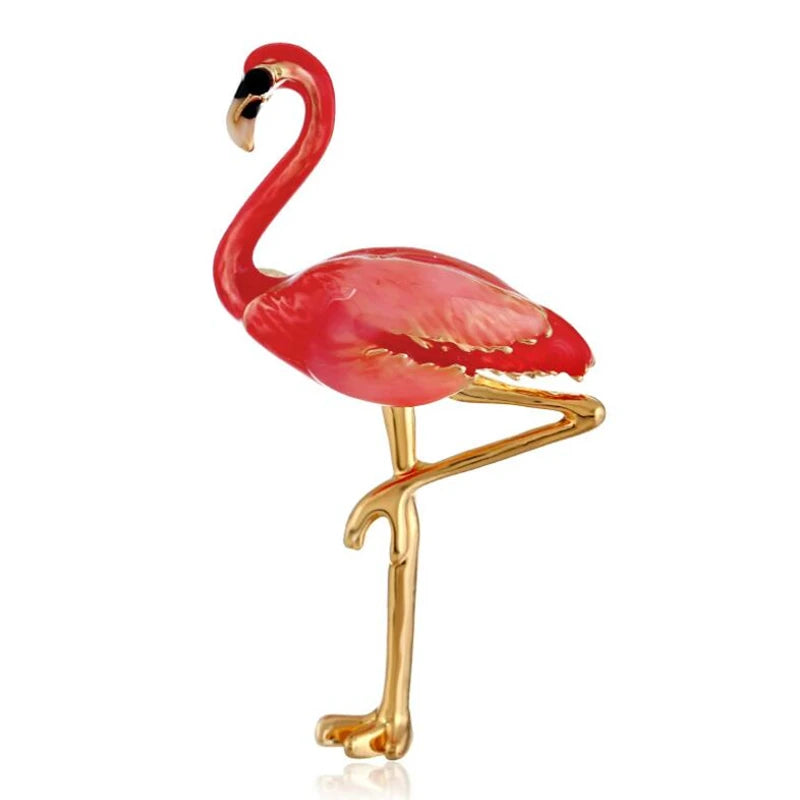 Flamingo Alloy Red Enamel Bird Brooches Women Men's Metal Animal Brooch