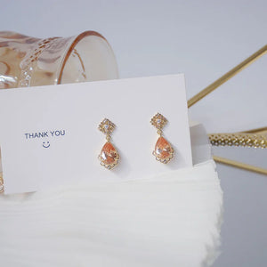 French Vintage Orange Water Droplets Drop Earrings Women Delicate Jewelry