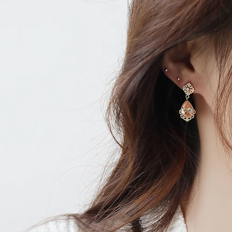French Vintage Orange Water Droplets Drop Earrings Women Delicate Jewelry
