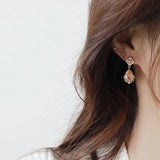 French Vintage Orange Water Droplets Drop Earrings Women Delicate Jewelry