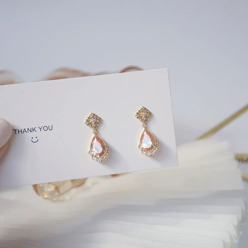 French Vintage Orange Water Droplets Drop Earrings Women Delicate Jewelry