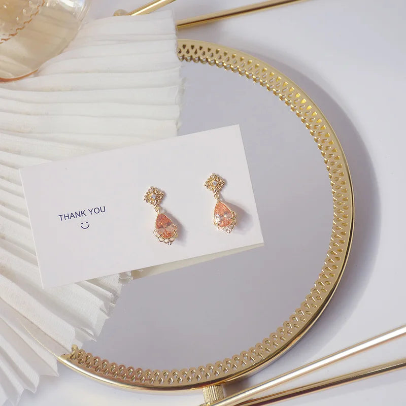 French Vintage Orange Water Droplets Drop Earrings Women Delicate Jewelry