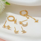 Zircon Star Moon Chain Dangle Earrings Set Women Piercing Jewelry