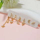 Zircon Star Moon Chain Dangle Earrings Set Women Piercing Jewelry