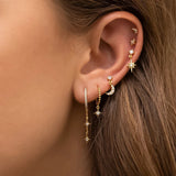 Zircon Star Moon Chain Dangle Earrings Set Women Piercing Jewelry