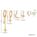Zircon Star Moon Chain Dangle Earrings Set Women Piercing Jewelry