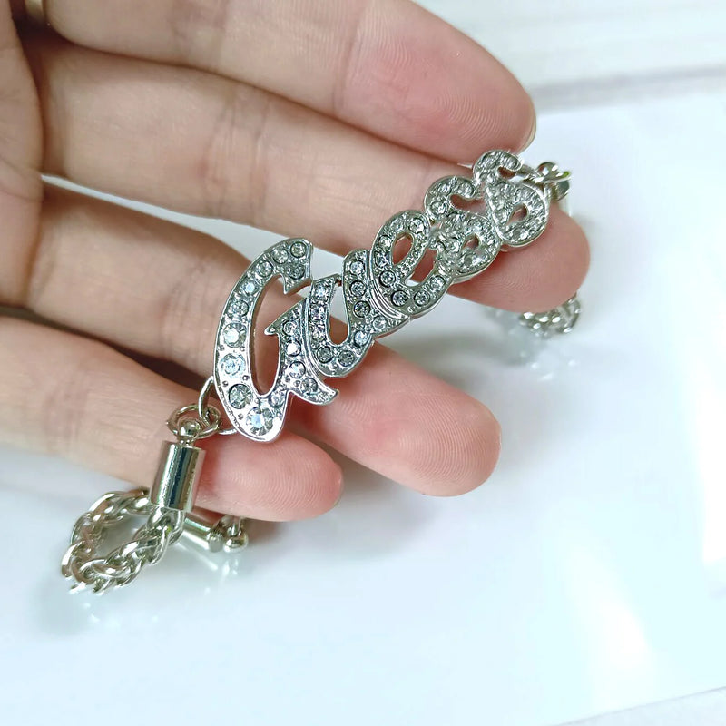Metal Letter G Bracelet for Women Shinny Crystal Thick Chain Jewelry