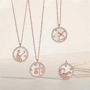 Zodiac Sign Pendant Necklace 12 Constellation Choker Female Birthday Jewelry