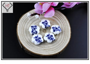 100pcs Flower Porcelain Ceramic Beads Hand Painted DIY Spacer Loose Beads