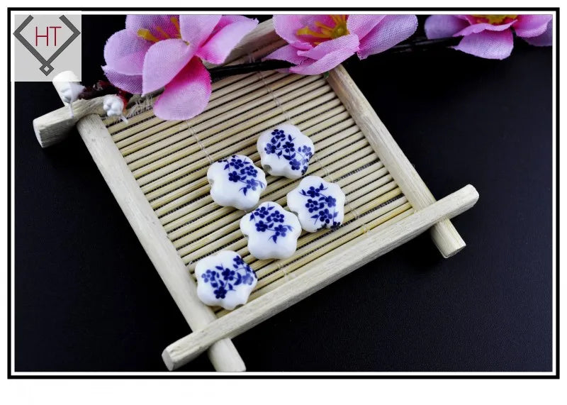 100pcs Flower Porcelain Ceramic Beads Hand Painted DIY Spacer Loose Beads
