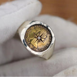 Ray Point Coin Silver Ring Elizabeth Brass Coin Opening Adjustable Ring Jewelry