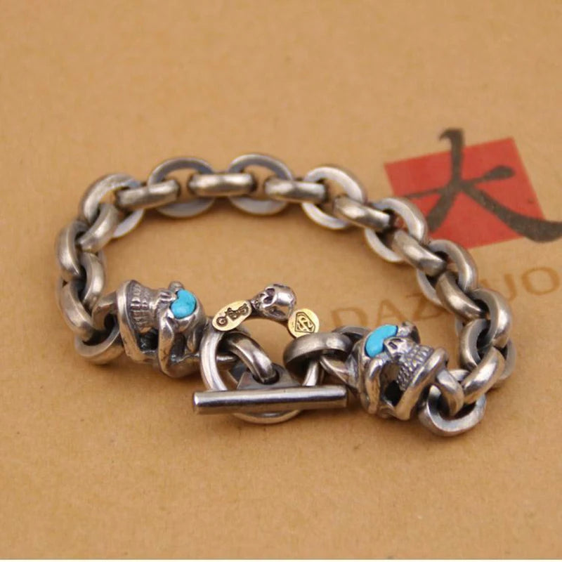 Skull Silver Bracelets Thick Ring Retro Style
