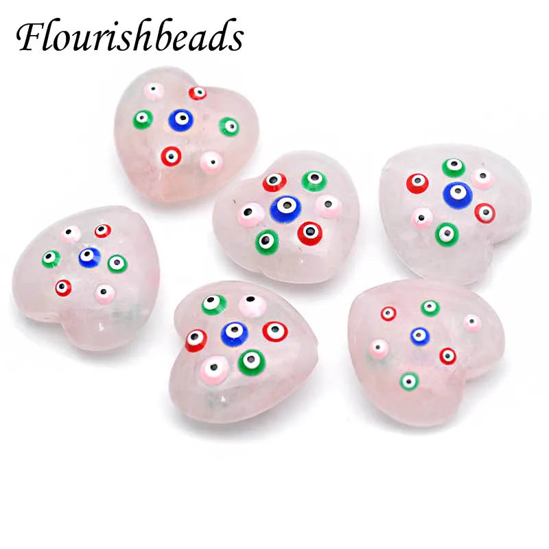 Rose Quartz Heart Bead Eye Beads Loose Beads DIY 5pcs