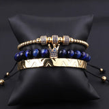 316L Stainless Steel Bangle CZ Pave Crown Charms Bracelet Set