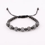 CZ Pave Crown Stainless Steel Beads Bracelet Set Men Jewelry