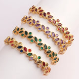 Charm Rainbow Leaves Bracelet Copper Zirconia Rhinestone Bangle