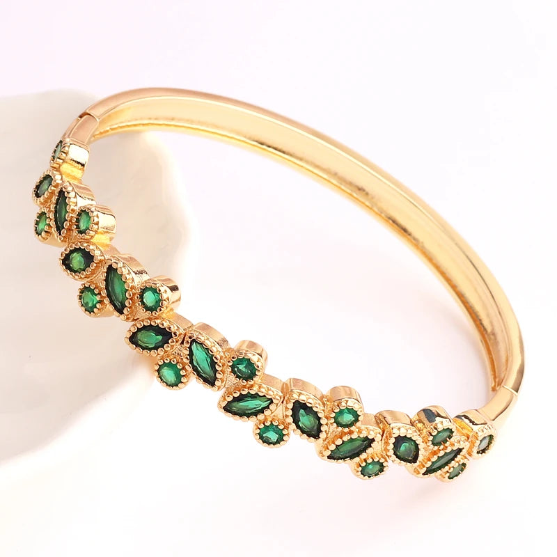 Charm Rainbow Leaves Bracelet Copper Zirconia Rhinestone Bangle