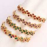 Charm Rainbow Leaves Bracelet Copper Zirconia Rhinestone Bangle