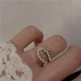 Minority Gentle Cross Pearl Light Retro Ring for Girls