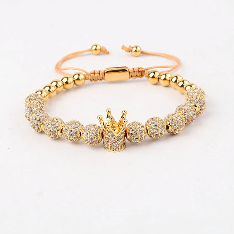 8mm CZ Pave Ball Crown Bracelet Bangle Men