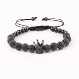 8mm CZ Pave Ball Crown Bracelet Bangle Men