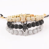8mm CZ Pave Ball Crown Bracelet Bangle Men