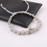 8mm CZ Pave Ball Crown Bracelet Bangle Men