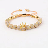 8mm CZ Pave Ball Crown Bracelet Bangle Men