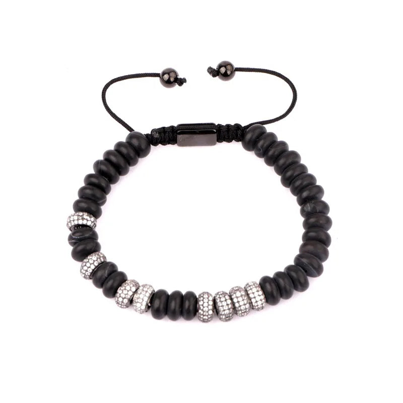 High CZ Micro Pave Beads Natural Stone Macrame Bracelet