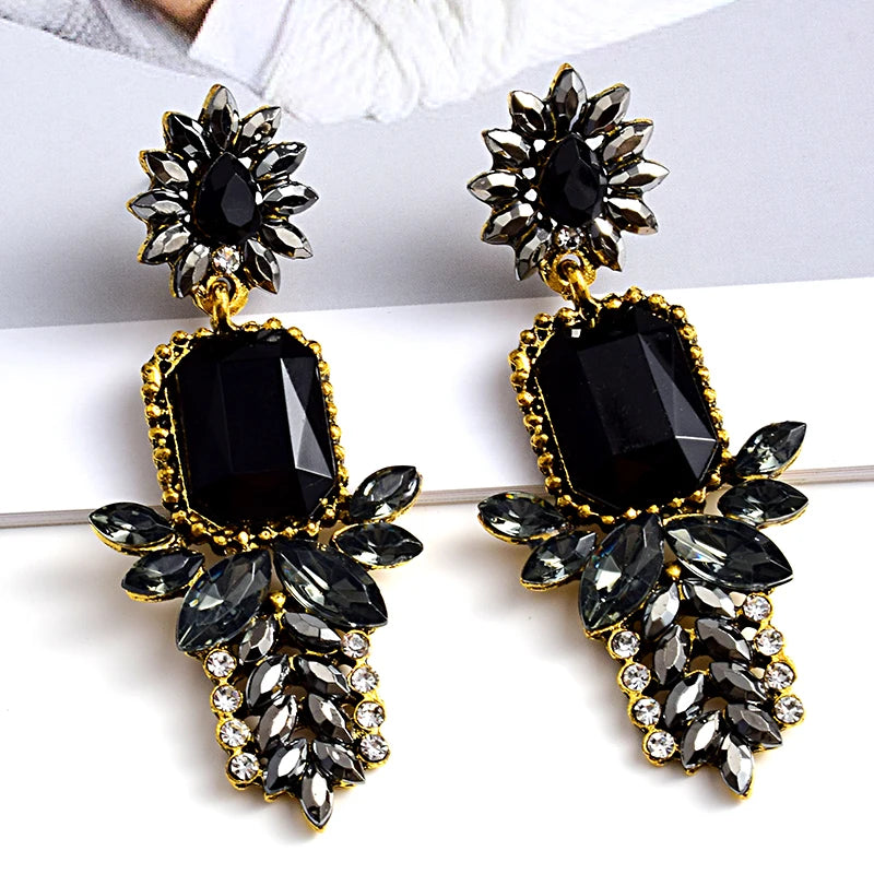 Metal Colorful Crystal Long Drop Earrings Rhinestones