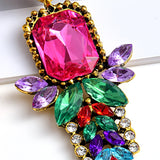 Metal Colorful Crystal Long Drop Earrings Rhinestones