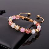 Natural Stone Jade Beaded CZ Pave Ball Macrame Bracelet