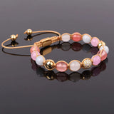 Natural Stone Jade Beaded CZ Pave Ball Macrame Bracelet