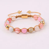 Natural Stone Jade Beaded CZ Pave Ball Macrame Bracelet